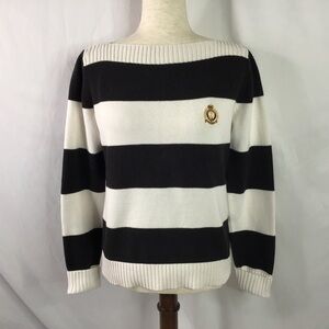 Vtg Lauren Ralph Lauren Sweater Size Small Striped Boat Neck Black White Classic